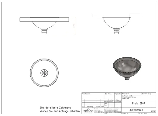 DREILICH Einbau-Waschbecken Pluto 290P-O� Rundbecken Edelstahl poliert ohne �berlauf (3502180003)