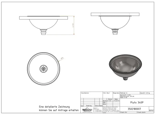 DREILICH Einbau-Waschbecken Pluto 340P-O� Rundbecken Edelstahl poliert ohne �berlauf (3502180007)