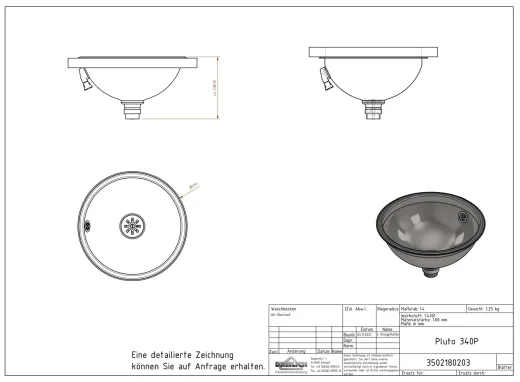 DREILICH Einbau-Waschbecken Pluto 340P-M� Rundbecken Edelstahl poliert �berlauf rund (3502180203)