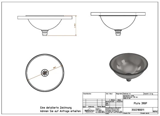 DREILICH Einbau-Waschbecken Pluto 390P-O� Rundbecken Edelstahl poliert ohne �berlauf (3502180011)