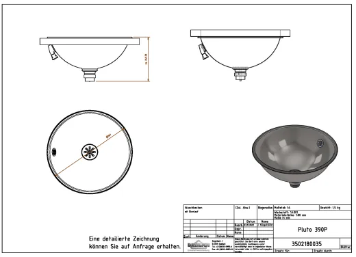 DREILICH Einbau-Waschbecken Pluto 390P-M� Rundbecken Edelstahl poliert �berlauf rund (3502180035)