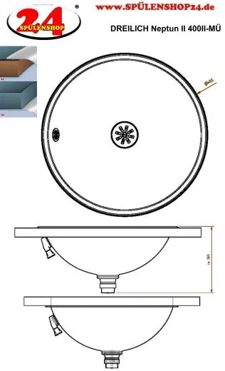 DREILICH Einbau-Waschbecken Neptun II 400IIP-M� Rundbecken Edelstahl poliert �berlauf rund (3502180039)