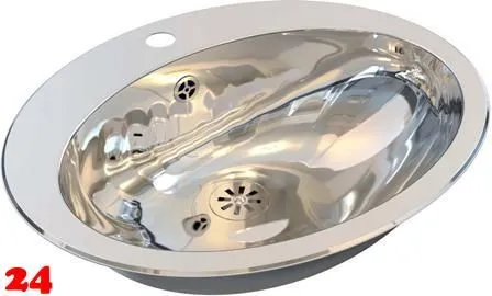 DREILICH Einbau-Waschbecken Jupiter 530P-M� ovales Becken Edelstahl poliert �berlauf rund mit Hahnlochbank (3502180205)