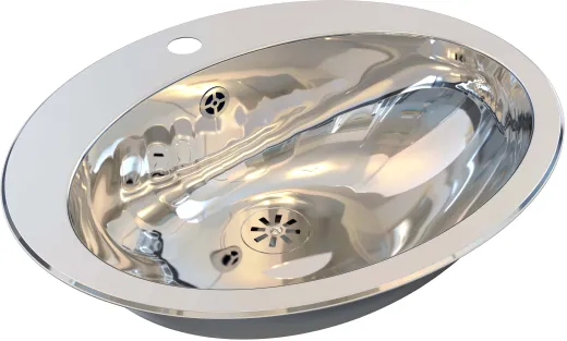DREILICH Einbau-Waschbecken Jupiter 530P-M� ovales Becken Edelstahl poliert �berlauf rund mit Hahnlochbank (3502180205)