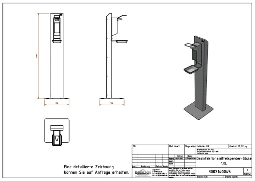 DREILICH Desinfektions�ule Serie: SD - Simple Design Edelstahl freistehend mit Spender 191-210EL 1000 ml (3002140045)