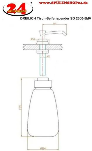 DREILICH Simple Design Tischseifenspender SD 2300-5MV 500ml Chrom schwere Ausf�hrung gesichtert von oben mit Spezialschl�ssel (3002140001)