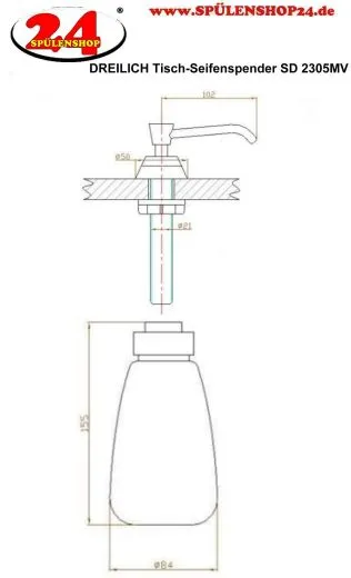 DREILICH Simple Design Tischseifenspender SD 2305MV 500ml Chrom schwere Ausf�hrung gesichtert von oben mit Spezialschl�ssel (3002140004)