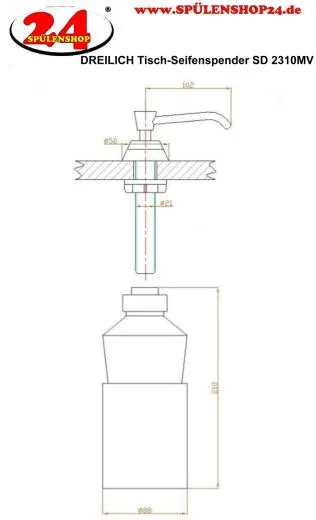 DREILICH Simple Design Tischseifenspender SD 2310MV 500ml Chrom schwere Ausf�hrung gesichtert von oben mit Spezialschl�ssel (3002140005)