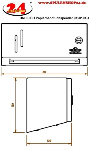 DREILICH Sirius II Papierhandtuchspender 9120101-1 zur verdeckten Wandmontage mit flachem Zylinderschloss (2002040028)