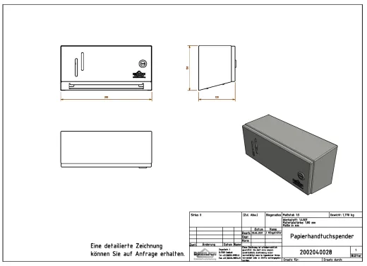 DREILICH Sirius II Papierhandtuchspender 9120101-1 zur verdeckten Wandmontage mit flachem Zylinderschloss (2002040028)