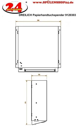 DREILICH Sirius II Papierhandtuchspender 9120303 hinter Spiegel montiert mit flachem Zylinderschloss (2002040003)