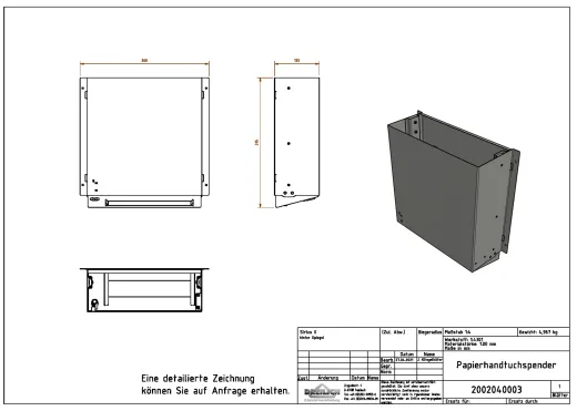 DREILICH Sirius II Papierhandtuchspender 9120303 hinter Spiegel montiert mit flachem Zylinderschloss (2002040003)