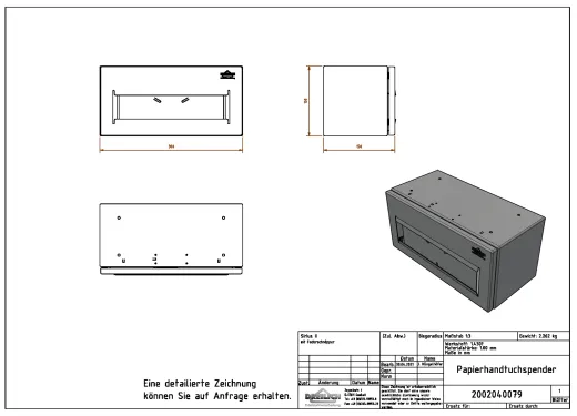 DREILICH Sirius II Papierhandtuchspender 9120105F f�r die verdeckte Untertischmontage mit Federschn�pper (2002040079)