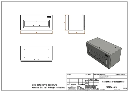 DREILICH Sirius II Papierhandtuchspender 9120105M f�r die verdeckte Untertischmontage mit verdecktem Magnetschloss (2002040015)