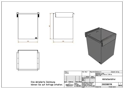 DREILICH Sirius II Abfallbeh�lter 9100400-3 ausfahrbar zur Untertischmontage ohne Einwurfh�lse Fassungsverm�gen ca. 120 Liter (2002080118)