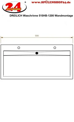 DREILICH Waschrinne 510HB-1200 mit Sch�rze und Hahnlochbank wandh�ngend geschwei�te Konstruktion L�nge 1200mm (3502180181)