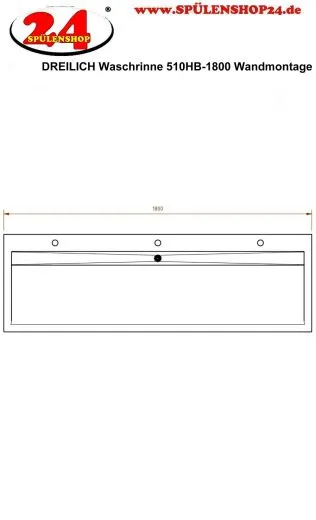 DREILICH Waschrinne 510HB-1800 mit Sch�rze und Hahnlochbank wandh�ngend geschwei�te Konstruktion L�nge 1800mm (3502180184)