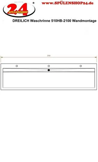 DREILICH Waschrinne 510HB-2100 mit Sch�rze und Hahnlochbank wandh�ngend geschwei�te Konstruktion L�nge 2100mm (3502180145)