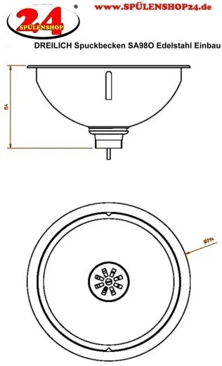 DREILICH Spuckbecken mit Sp�lring SA98O Rundbecken Edelstahl matt geb�rstet ohne �berlauf (3504180040)