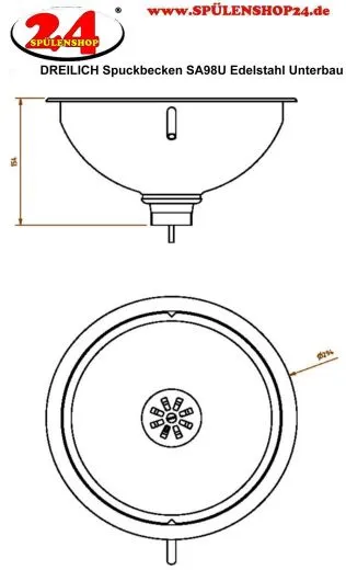 DREILICH Spuckbecken mit Sp�lring SA98U Rundbecken Edelstahl matt geb�rstet ohne �berlauf (3504180134)