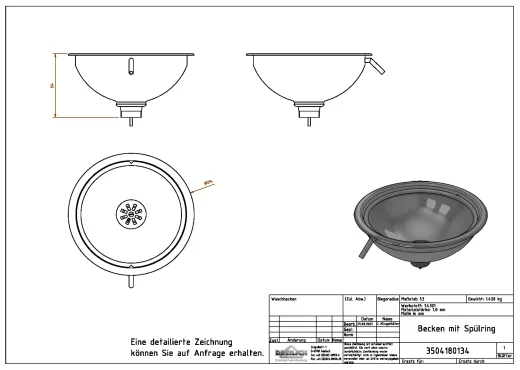 DREILICH Spuckbecken mit Sp�lring SA98U Rundbecken Edelstahl matt geb�rstet ohne �berlauf (3504180134)