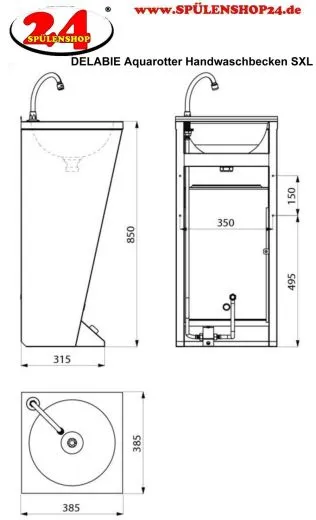 DELABIE Aquarotter Handwaschbecken SXL auf S�ule Edelstahl satiniert fugenlos eingepresstes Rundbecken mit Selbstschlussarmatur und Fu�bet�tigung Ohne �berlauf (180300)