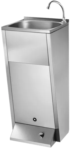 DELABIE Aquarotter Handwaschbecken SXL auf S�ule Edelstahl satiniert fugenlos eingepresstes Rundbecken mit Selbstschlussarmatur und Fu�bet�tigung Ohne �berlauf (180300)