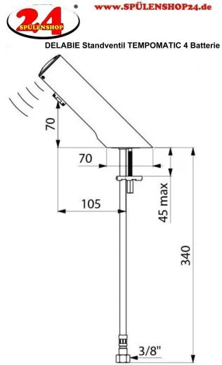 DELABIE Aquarotter TEMPOMATIC 4 Elektronik-Standventil f�r Waschanlagen, opto-elektronisch gesteuert mit Batteriebetrieb (440106)