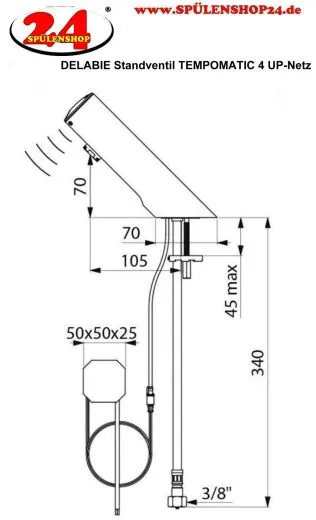 DELABIE Aquarotter TEMPOMATIC 4 Elektronik-Standventil f�r Waschanlagen, opto-elektronisch gesteuert mit Unterputznetzteil (440100)