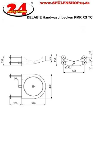 DELABIE Aquarotter Heavy Duty Einzelwaschtisch PMR XS TC f�r Hinterwandmontage fugenlos eingeschwei�tes Rundbecken ohne �berlauf (160250)