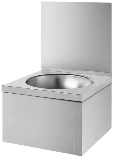 DELABIE Aquarotter Handwaschbecken SXS Edelstahl satiniert fugenlos eingepresstes Rundbecken mit R�ckwand Ohne �berlauf (181320)