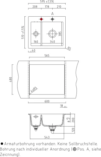 Systemceram KeraDomo MERA 60 Premium Keramiksple / Einbausple in Sonderfarben fr die Kche