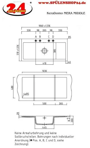 Systemceram KeraDomo Mera Middle Basic Keramiksple / Einbausple in Standardfarben fr die Kche