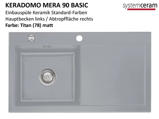 Systemceram KeraDomo MERA 90 Basic Keramiksple / Einbausple in Standardfarben fr die Kche