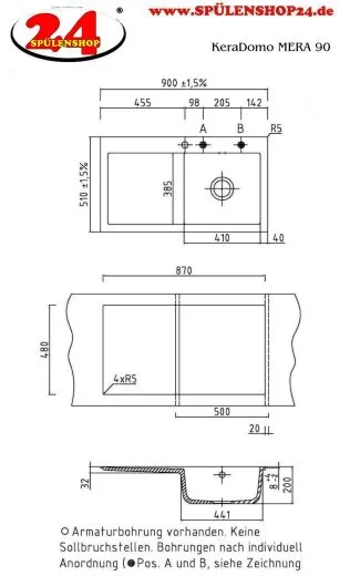 Systemceram KeraDomo MERA 90 Basic Keramiksple / Einbausple in Standardfarben fr die Kche