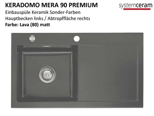 Systemceram KeraDomo MERA 90 Premium Keramiksple / Einbausple in Sonderfarben fr die Kche