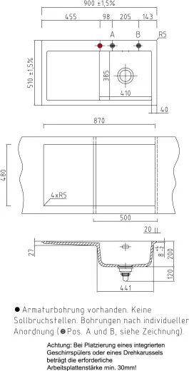 Systemceram KeraDomo MERA 90 Premium Keramiksple / Einbausple in Sonderfarben fr die Kche