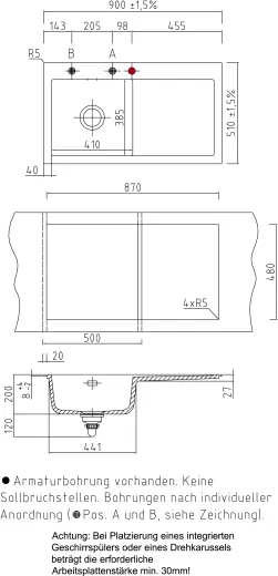 Systemceram KeraDomo MERA 90 Premium Keramiksple / Einbausple in Sonderfarben fr die Kche