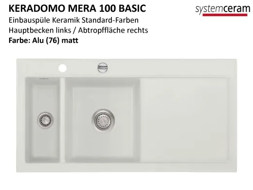 Systemceram KeraDomo MERA 100 Basic Keramiksple / Einbausple in Standardfarben fr die Kche