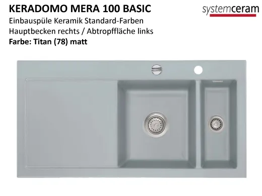 Systemceram KeraDomo MERA 100 Basic Keramiksple / Einbausple in Standardfarben fr die Kche