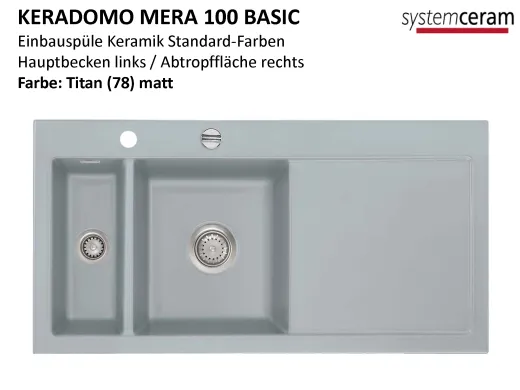 Systemceram KeraDomo MERA 100 Basic Keramiksple / Einbausple in Standardfarben fr die Kche