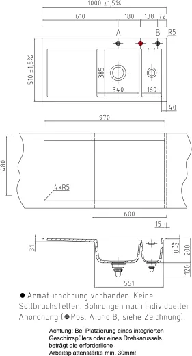 Systemceram KeraDomo MERA 100 Basic Keramiksple / Einbausple in Standardfarben fr die Kche