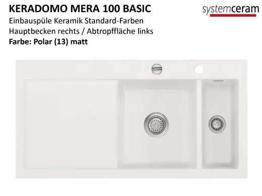 Systemceram KeraDomo MERA 100 Basic Keramiksple / Einbausple in Standardfarben fr die Kche