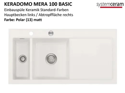 Systemceram KeraDomo MERA 100 Basic Keramiksple / Einbausple in Standardfarben fr die Kche