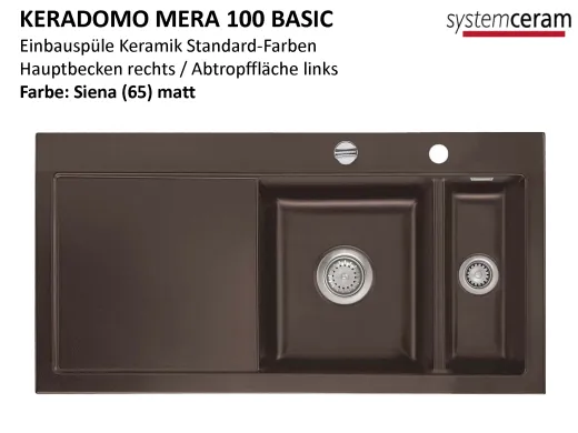 Systemceram KeraDomo MERA 100 Basic Keramiksple / Einbausple in Standardfarben fr die Kche