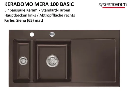 Systemceram KeraDomo MERA 100 Basic Keramiksple / Einbausple in Standardfarben fr die Kche