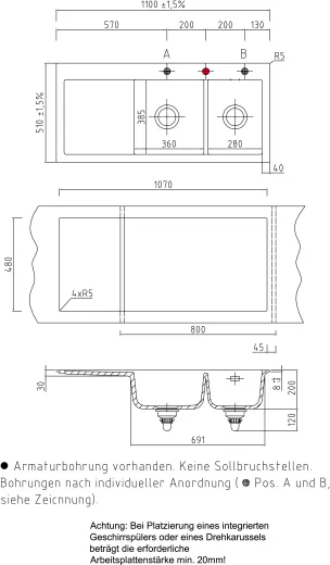 Systemceram KeraDomo MERA DOUBLE Basic Keramiksple / Einbausple in Standardfarben fr die Kche