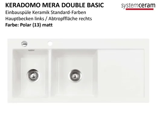 Systemceram KeraDomo MERA DOUBLE Basic Keramiksple / Einbausple in Standardfarben fr die Kche