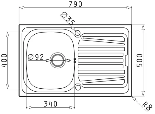 PYRAMIS Kchensple Sparta (79x50) 1B 1D Einbausple / Edelstahlsple Siebkorb als Drehknopfventil