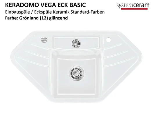 Systemceram KeraDomo VEGA ECK BASIC Keramiksple / Einbausple in Standardfarben fr die Kche